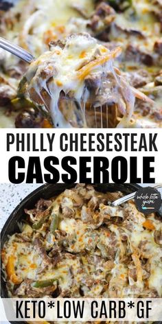 two pictures with different types of casserole in them