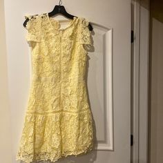 Brand New Spring Short Sleeve Lace Cocktail Dress, Spring Cocktail Lace Dress With Short Sleeves, Yellow Lace Dress For Spring, Elegant Yellow Lace Dress For Spring, Spring Sheath Lace Dress For Brunch, Spring Brunch Sheath Lace Dress, Evening Midi Dress, Aqua Dresses, Black Ruffle Dress