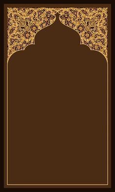 an ornate gold and brown background with intricate designs on the border, in front of a dark