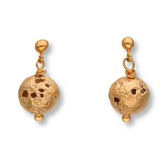 The uniquely textured Imperfect Ball Earrings celebrate imperfect beauty. Thanks to a special process, each 24ct gold plated brass bead is completely unique, ensuring no two earrings are alike. The jewelry is handmade in our Budapest studio. MATERIAL: 24 carat gold plated brass  STORAGE/CLEANING: Store your Eva Remenyi jewellery separate from other jewellery to prevent scratches and protect gold-plating Clean with a soft cloth or a special jewellery cleaning cloth Ball Earrings Gold, Imperfect Beauty, June Birthstone Jewelry, August Birthstone Jewelry, July Birthstone Jewelry, Ball Earrings, Jewelry Ring Box, Pearl Jewellery Earrings, Special Jewelry