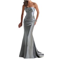 Turn heads at any wedding with this elegant Grey Satin Strapless Mermaid Bridesmaid Dress. Its sleek and figure-hugging silhouette, combined with the luxurious satin fabric, makes it the perfect choice for bridesmaids looking to make a sophisticated statement. The strapless design adds a touch of timeless charm to this modern classic. Length approximately 130cm/51" (Based on a sample size UK 8) Silver Bridesmaid Dresses, Bridesmaid Dresses Boho, Mermaid Bridesmaid, Bridesmaid Dresses Strapless, Gold Bridesmaid Dresses, High Low Prom Dresses, Prom Dresses 2017, Grey Bridesmaid Dresses, Boho Wedding Dress Lace