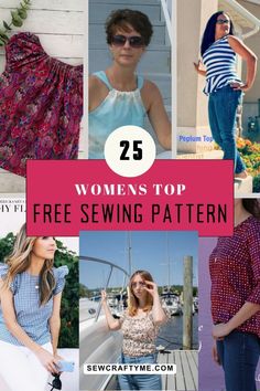 women's top sewing patterns with text overlay that reads 25 women's top free sewing pattern