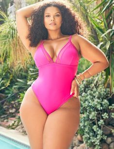 Curvy Swimsuit, Off The Shoulder Swimsuit, Romper Swimsuit, Pink Swim, Bandeau One Piece Swimsuit, Green Swimsuit, Curvy Women Outfits, Striped Swimsuit