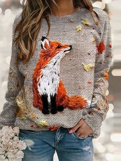 Hooded Fox Autumn, Sweater Print, Pattern Sleeve, Autumn Art Print, Autumn Sweater, Plus Size Pullover