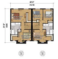 two story house plan with floor plans and measurements