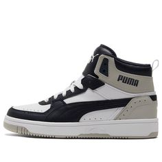 Puma Unisex Rebound Joy White/Purple/Grey 374765-11 Puma Clothes, Puma Shoes Mens, Classy Sneakers, New Puma Sneakers, Puma Sneakers Men, Joy White, Puma Outfit, Dr Shoes, Crocodile Shoes