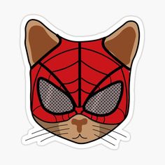 a cat wearing a spiderman mask with big eyes sticker on a white background