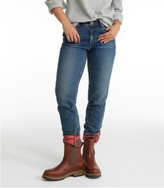 Women's Signature Lined Boyfriend Jeans, Low-Rise Straight-Leg Flannel-Lined | Jeans at L.L.Bean Medium Wash Winter Bottoms For Everyday Wear, Plaid Straight Leg Jeans For Fall, Everyday Winter Medium Wash Bottoms, Dark Wash Winter Jeans, Everyday Winter Bottoms In Medium Wash, Trendy Plaid Jeans For Fall, Winter Dark Wash Jeans, Flannel Lined Jeans, Flannel Men