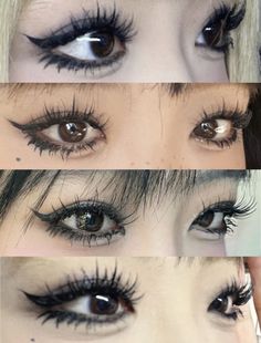 Gyaru Assesories, Alt Makeup Ideas Eyeliner, Cute Alt Makeup Ideas, Eye Bag Makeup Look, Anime Eyeliner Styles, Alt Makeup No Lashes, Batwing Makeup, Blonde Hair Anime Character