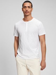 Lived-In Henley T-Shirt | Gap Factory White Henley, Henley T Shirt, Knit Short, Family Outfits, Favorite Things List, Knit Jersey, White Undershirt, Gap, Short Sleeves