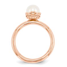 FW Cultured Pearl & 14k Rose Gold Plated Sterling Silver Stack Ring Cultured Stone, Sterling Silver Stacking Rings, Pearl Rose, Bow Jewelry, Average Weight, Cabochon Ring, Pearl Types, Sterling Silver Bands, Black Bow