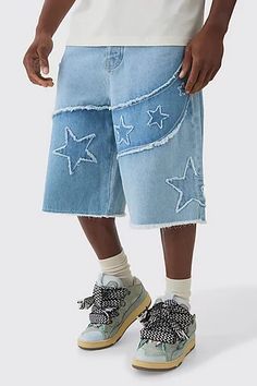 Mens Shorts | Short Shorts & Basketball Shorts Men | boohooMAN USA Kawaii Mens Fashion, Jeans Shorts Outfit Men, Shorts Style Men, Mens Fashion Shirts, Basketball Shorts Men, Character Tattoos, New Outfit Ideas, Star Applique, Cargo Outfit