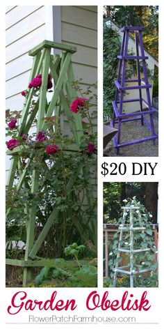 three different types of garden ladders with flowers in them and the price is $ 20 diy