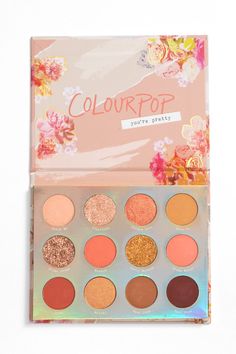 Colour Pop Eyeshadow, Colourpop Sweet Talk, Coral Eyeshadow, Colorful Eyeshadow Palette, Yellow Eye Makeup, Make Up Gold, Affordable Beauty Products, Sparkly Makeup, Alat Makeup