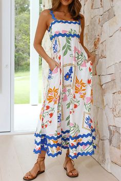 Pocket Maxi Dress, Airy Dress, Vacation Wear, Midi Dress Party, Vestido Casual, White Maxi Dresses, Medan, Waist Length, Fit Style