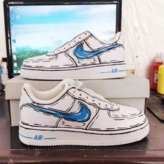 Custom Air Force 1 Men, Air Force 1 Men, Shoe Embroidery, Shoe Artwork, Shoes Cartoon, Men Cartoon, Ugly Shoes, Jordan 1s