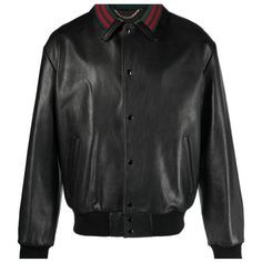 Brand New Gucci Leather Bomber Jacket! Only Worn Once, Excellent Condition! Lamb Skin. Striped Leather Jacket, Gucci Jacket, Web Detail, Italian Colors, Gucci Leather, Brown Leather Jacket, Leather Jacket Black, Gucci Black, Leather Jacket Men