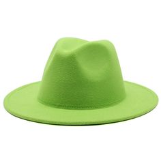 Fedora hats are coming back in style, and this one's perfect for any occasion. The cotton blend makes it very comfortable, and the adjustable strap on the back will make sure it fits any head size. The brim is wide, so you can walk into the sun without getting a sunburn on your face. Lime Green Retro Flat Big Brim Fedora Hat Cotton 65% Polyester 35% Size : adjustable Fedora Hat Women, Green Neon, Wide Brim Fedora, Church Hats, Hat For Man, Felt Hat, Winter Coats Women, Brim Hat, Fedora Hat