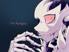 an animated skeleton with the words i'm hungry written on its face and chest