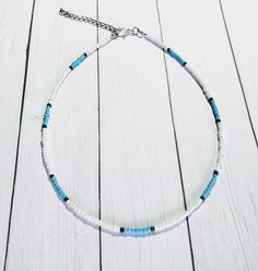 "❤️ comes with an additional 2\" inch extension chain for adjustable comfort❤️ ❤️❤️ Visit My Store for more Awesome Finds❤️❤️ https://www.DJsWrapBracelets.etsy.com" Minimalist Blue Beads For Gift, Adjustable Light Blue Necklaces With Tiny Beads, Trendy Blue Beaded Necklace With Tiny Beads, Minimalist Blue Beaded Choker Necklaces, Minimalist Handmade Blue Beaded Necklaces, Minimalist Blue Beaded Chain Necklaces, Minimalist Blue Beaded Choker Necklace, Minimalist Blue Beaded Chain Necklace, Adjustable Blue Beaded Necklace With Heart Beads