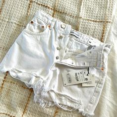 Zara Hi-Rise White Shorts Nwt Eur34 Usa02 At Least 50% Cotton White High-rise Summer Shorts, High Rise White Summer Shorts, High Rise White Shorts For Summer, White High Rise Summer Shorts, Mid-rise White Jean Shorts For Day Out, White High Rise Shorts For Day Out, White High Rise Bottoms With Button Closure, White Mid-rise Summer Bottoms, Summer High Rise White Bottoms