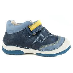 Premium quality first walker with genuine leather lining and upper in dark blue with yellow and blue decor. Thanks to its high level of specialization, D.D. Step knows exactly what your child€™s feet need, to develop properly in the various phases of growth. The exceptional comfort these shoes provide assure the well-being and happiness of your child. Features: High top provides extra support for the ankle Padded heel liner for extra comfort Double velcro straps ensure a snug fit Sturdy heel cou Blue Sneakers With Stitched Sole And Round Toe, Blue Sneakers With Leather Sole And Round Toe, Blue Casual Leather Shoes With Round Toe, Casual Blue Leather Shoes With Closed Toe, Casual Blue Leather Closed Toe Shoes, Casual Blue Closed Toe Leather Shoes, Casual Blue Leather Shoes With Rubber Sole, Blue Closed Toe Boots With Rubber Sole, Blue Leather Shoes With Round Toe