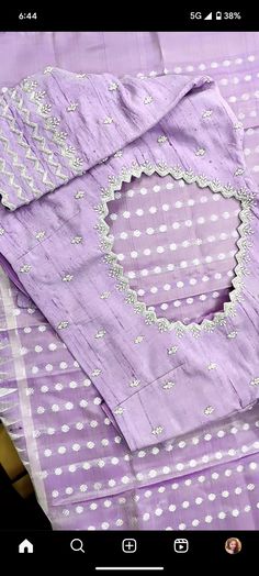 Blue Colour Work Blouses, Mint Green Blouse Designs, Lavender Colour Blouse Designs, Lavender Blouse Maggam Work, Simple Work Blouses, Lavender Blouse Design, Purple Blouse Designs, Purple Blouse Outfit, Simple Work Blouse Designs