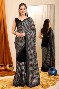 Heavy Georgette Fabric Sequins Work On Black Color Saree Black Color Saree, Pakistani Suits Party Wear, Lehenga Choli Wedding, Bridesmaid Saree, Western Wedding Dresses, Bollywood Dress, Bespoke Clothing, Party Sarees, Lehenga Style