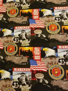 "Celebrate the few and proud with this collage of images representing the Marines. Semper Fi. 100% cotton fabric Fat quarter (18\"×22\") 1/2 yard (18\"×44\") Full yard (36\"×44\")" Marine Pictures, Once A Marine, Patriotic Fabric, Semper Fi, United States Marine Corps, Us Marines, Us Marine Corps, Us Marine, Fabric Yardage