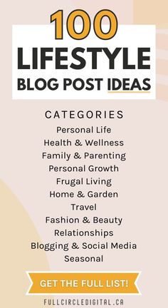 100 lifestyle blog post ideas Blog Categories, Unique Lifestyle