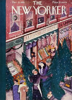 the new yorker magazine cover shows people shopping in front of a store with christmas trees