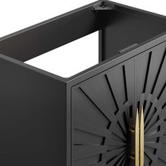 a black box with gold handles and an open door on the front, inside which is a sunburst design