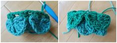 crocheted green object on wooden floor next to yarn