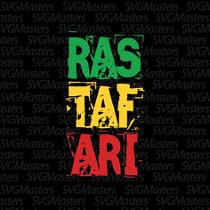 ras tape art on a black background with the words ras tape art written in red, green and yellow