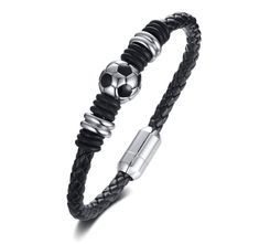 PRICES MAY VARY. Soccer Ball Charm Leather Bracelet- leather bracelet for teens boys, Boyfriend,Classic Wrap bracelet jewelry for him MATERIAL£ºStainless Steel+ Genuine Leather,Handmade and high quality,Sturdy and durable DETAILS: * Style: football Leather Bracelet * Braided leather * soccer ball charm * Size: 8" The Perfect Gifts For Valentines Day, Birthday, Father's Day,Christmas,Wedding,Engagement,Promise,business,Anniversary Day for Men,Dad,Groomsman,Groom,husband,friend,family etc. Suitabl Soccer Bracelet, Leather Bracelets For Men, Football Jewelry, Football Bracelet, Leather Wristband, Round Locket, Leather Bangle, Genuine Leather Bracelet, Leather Wristbands