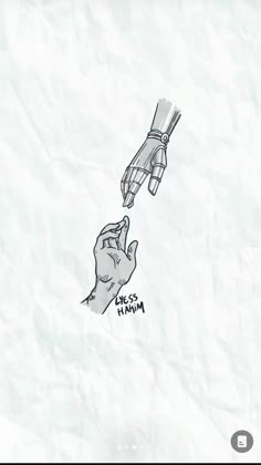 a drawing of two hands reaching for each other with one hand holding the other's finger