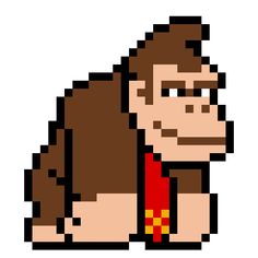 an image of a pixel art monkey wearing a red tie and looking at the camera