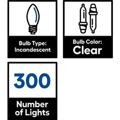 three signs showing different types of light bulbs