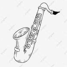 a black and white drawing of a saxophone