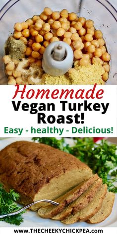 homemade vegan turkey roast recipe with chickpeas and carrots on the side