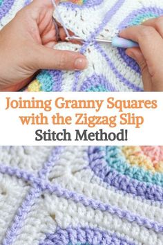 someone is crocheting granny squares with the zigzag slip stitch method