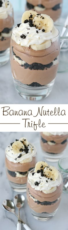 chocolate mousse trifle with banana slices on top