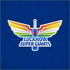 the lucknow super giants logo on a blue background with an orange, yellow and green wing