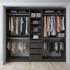 an open closet with clothes and other items