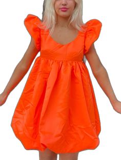 Yield My Way Orange Dress | sassyshortcake.com | Sassy Shortcake Voluminous Puff Sleeve Dress For Spring Parties, Voluminous Bubble Dress For Summer, Summer Bubble Dress With Voluminous Fit, Spring Orange Mini Dress With Puff Sleeves, Voluminous Bubble Dress For Spring Party, Orange Puff Sleeve Dress For Brunch, Orange Puff Sleeve Summer Dress, Orange Puff Sleeve Dress For Summer, Summer Orange Puff Sleeve Mini Dress