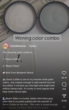 two pans sitting next to each other on top of a white tablecloth with the words winning color combo below it