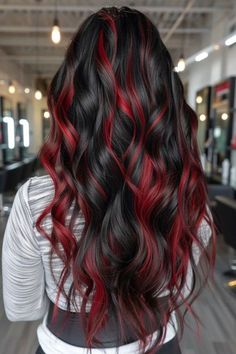 Red Highlights On Black Hair, Hairstyle French, Black Hair With Red Highlights, Highlights On Black Hair, French Crop, Black Red Hair, Red Ombre Hair, Black Hair With Highlights