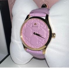 Brand New Pink Gucci Watch! Very Classic Watch! Luxury Gucci Quartz Watches, Luxury Gucci Watch With Diamond Hour Markers, Luxury Purple Watch For Formal Occasions, Luxury Purple Watches For Formal Occasions, Gucci Watches With Subdials For Gift, Luxury Pink Watches With Subdials, Luxury Pink Analog Watch, Gucci Designer Watch As A Gift, Designer Gucci Watch As Gift