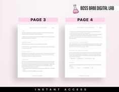 two pages with the title page 3 and page 4 on them, both in pink