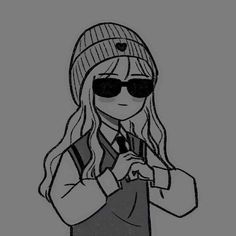 a drawing of a girl with sunglasses and a hat holding a bag in her hands